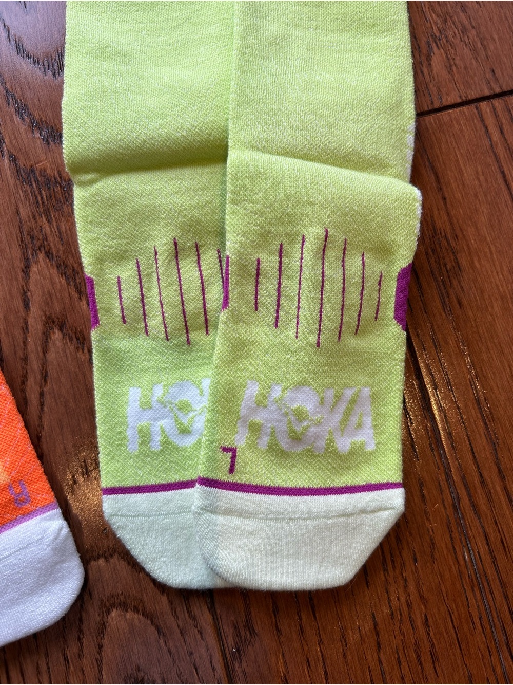 NWOT - Hoka Women's Athletic Crew Socks - 2 Pairs in Orange and Lime - Picture 2 of 5